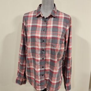 J. Crew Women's Casual Plaid Flannel Shirt - Pink and Gray